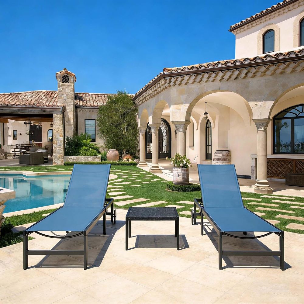 Outdoor Furniture Quick Dry - Set with Wheels and Table, Indigo