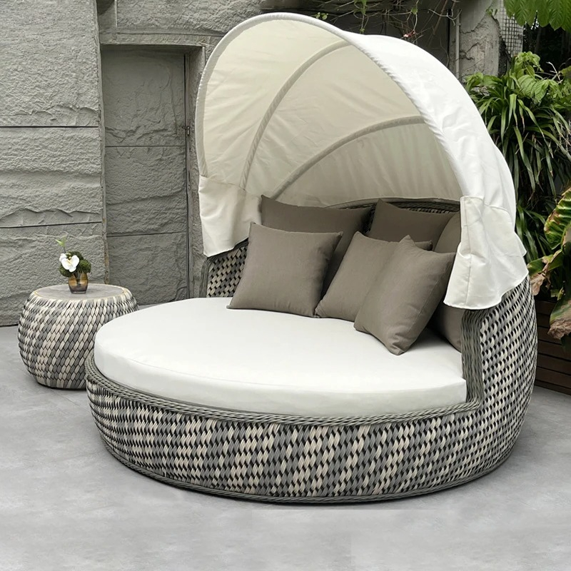 Outdoor Daybed Furniture - Daybed,Anti-UV Rustproof Round,Wicker Lounge Sofa,Canopy Cushioned,Outdoor