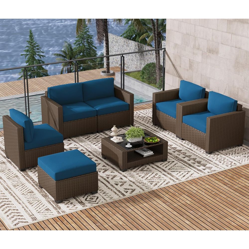 Outdoor Furniture Table And Chairs - 7-Piece Outdoor Patio Furniture Set: Rattan