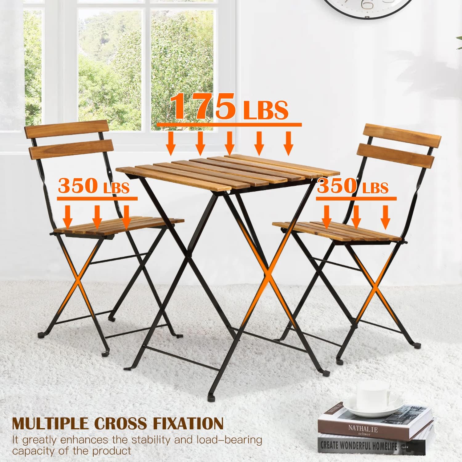 Natural wood 3-piece folding p - огляд і ціна Outdoor Furniture Table And Chairs
