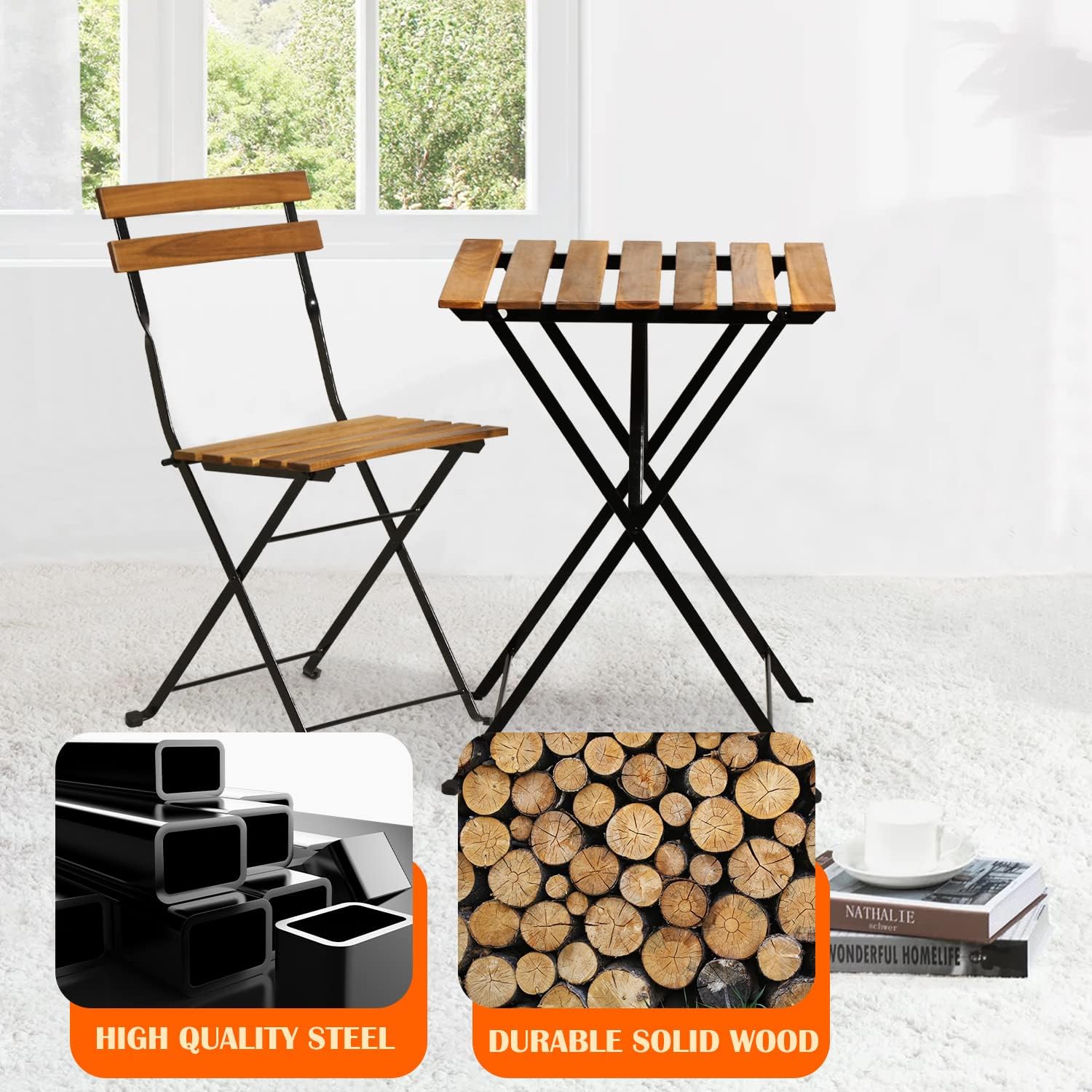 Natural wood 3-piece folding p - огляд і ціна Outdoor Furniture Table And Chairs