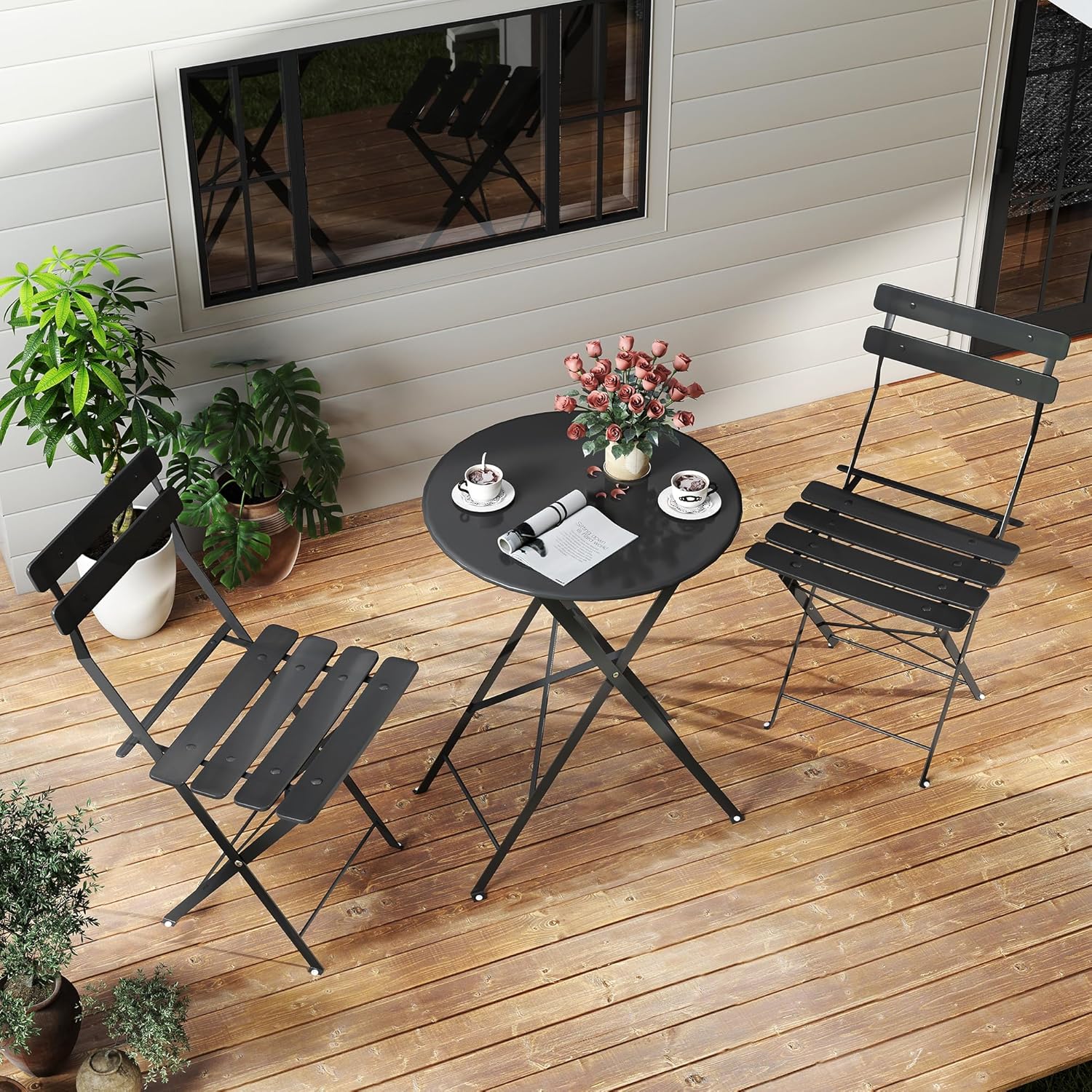 Space-saving black 3-piece fol - огляд і ціна Outdoor Furniture Table And Chairs