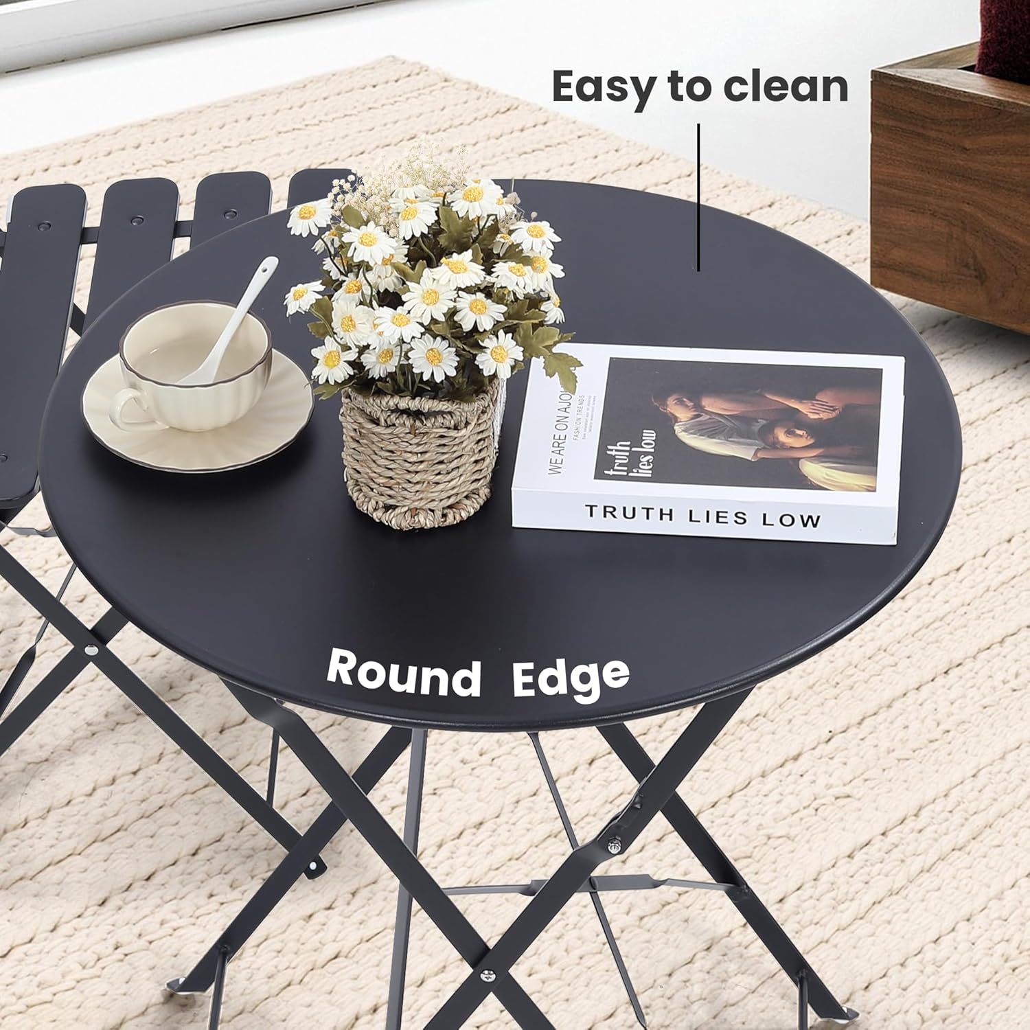 Space-saving black 3-piece fol - огляд і ціна Outdoor Furniture Table And Chairs