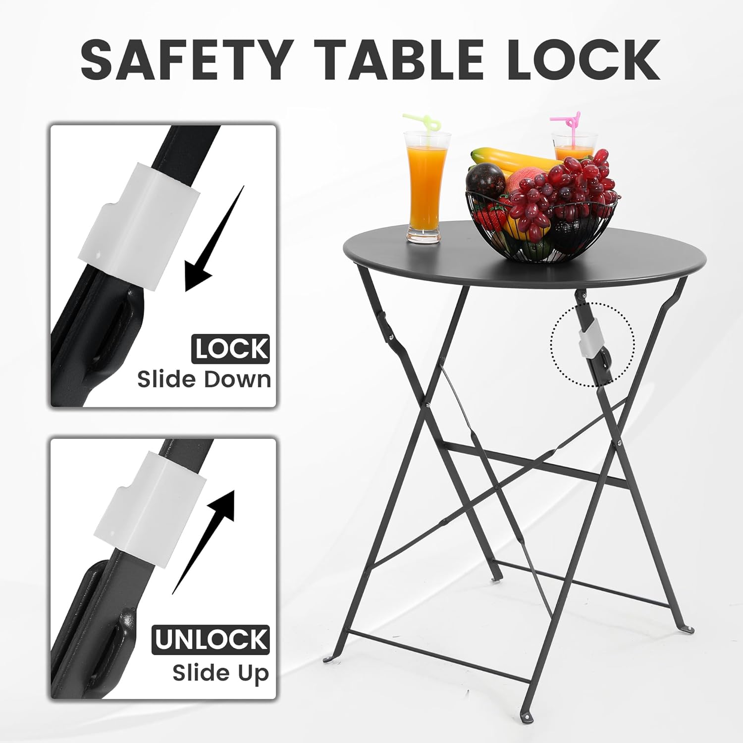 Space-saving black 3-piece fol - огляд і ціна Outdoor Furniture Table And Chairs