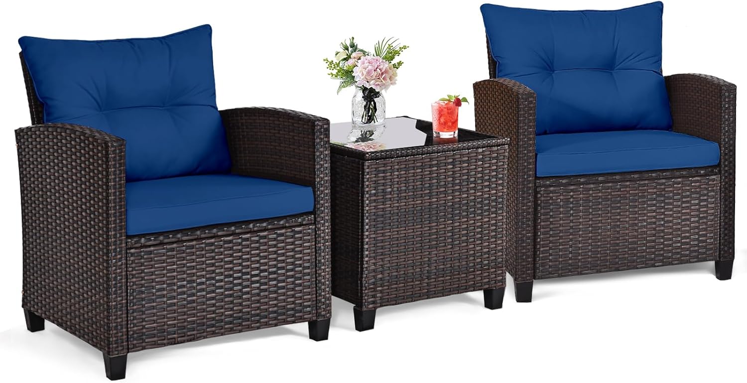 Navy blue rattan wicker 3-piec - огляд і ціна Outdoor Furniture Table And Chairs