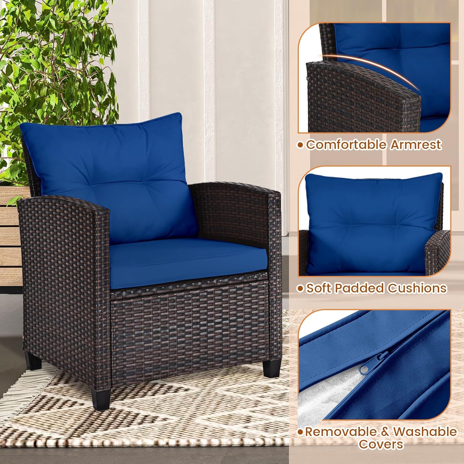 Navy blue rattan wicker 3-piec - огляд і ціна Outdoor Furniture Table And Chairs